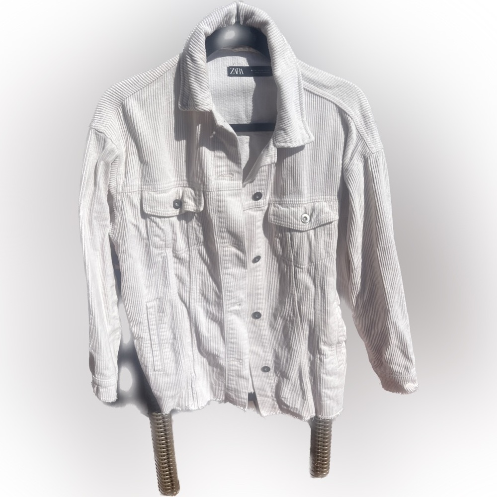 Zara corduroy bomber jacket white size small